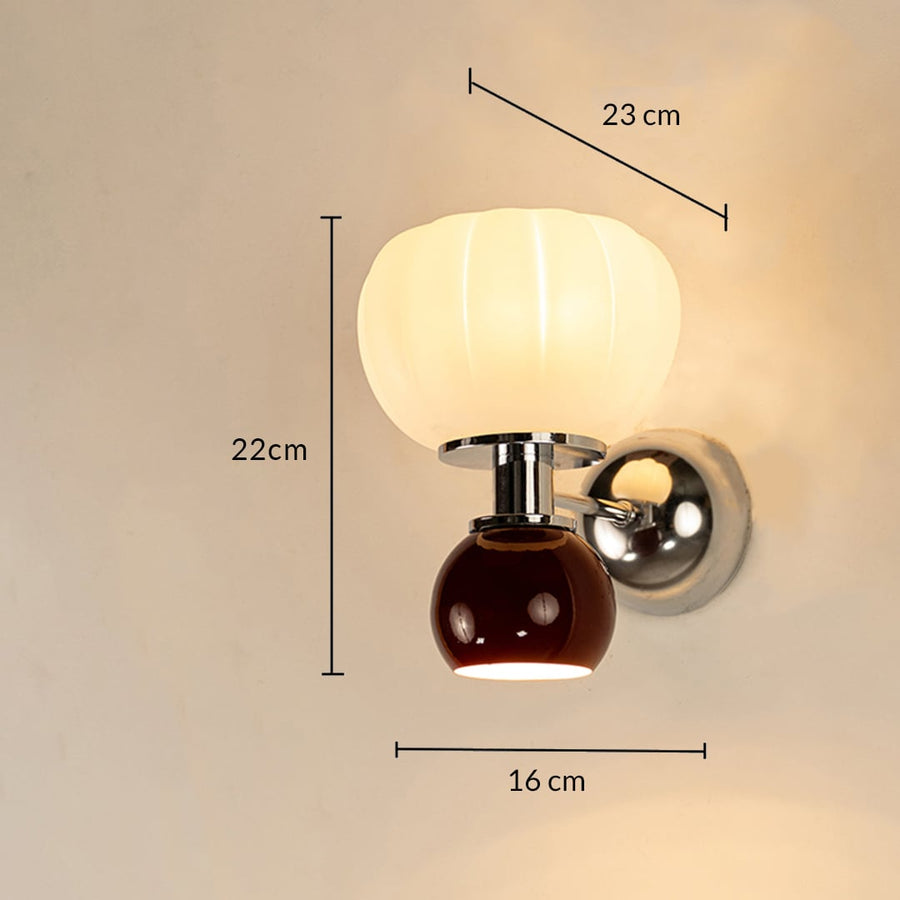 Technical diagram of wall lamp showing height 22cm width 16cm and depth 23cm for accurate installation measurement check on the wall.