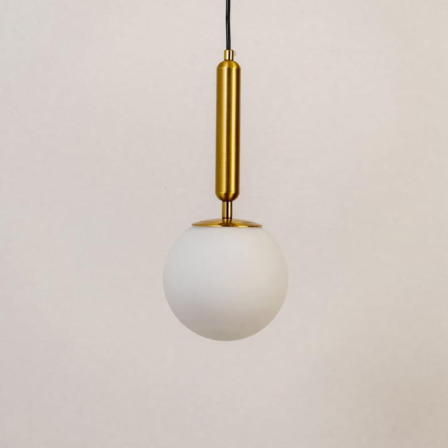 White glass globe pendant light measuring 14 cm width and 33 cm height crafted for sophisticated ceiling lighting decor.