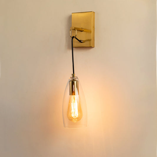 Modern gold metal pendant wall light with exposed bulb for stylish hallway and premium decor spaces.