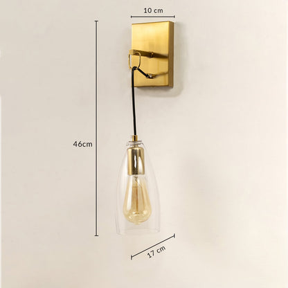 Minimal wall light with exposed filament bulb showing 40 cm height and 12 cm width designed for modern interior walls.