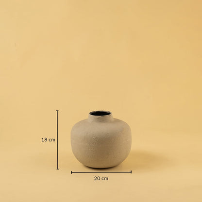 Grey metal textured vase decor with width 20 cm and height 18 cm shown clearly for accurate size reference.