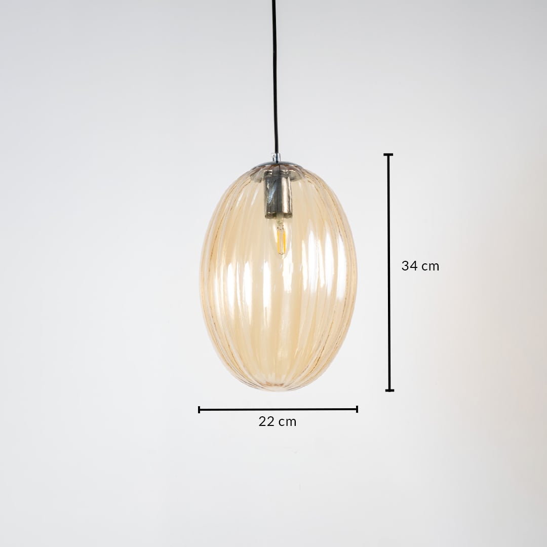 Pendant light with dimensions displayed clearly showing a height of 34 cm and a width of 22 cm demonstrating its size and proportions accurately.