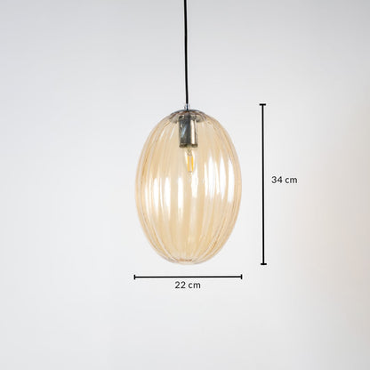 Pendant light with dimensions displayed clearly showing a height of 34 cm and a width of 22 cm demonstrating its size and proportions accurately.