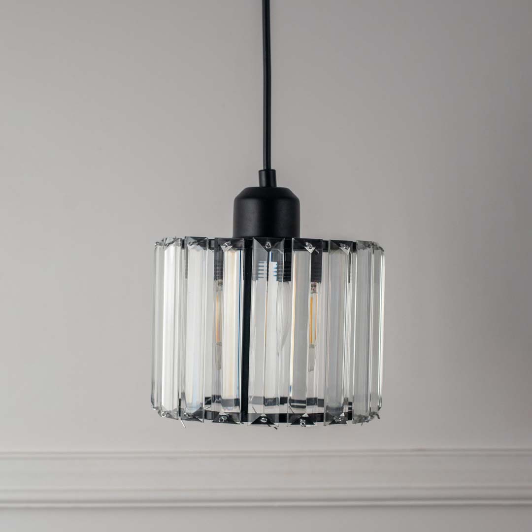 Glossy Crystal Pendant Light Light Off White Background