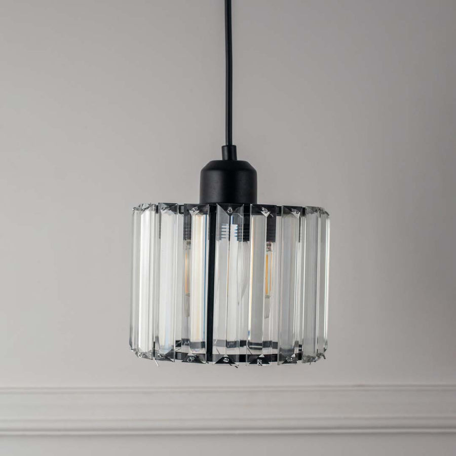 Glossy Crystal Pendant Light Light Off White Background