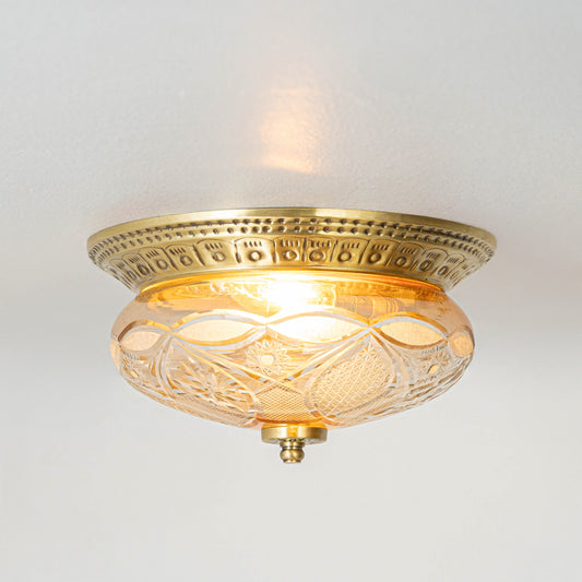 Luxury antique brass crystal flush mount ceiling light for traditional living room and premium decor styling spaces.