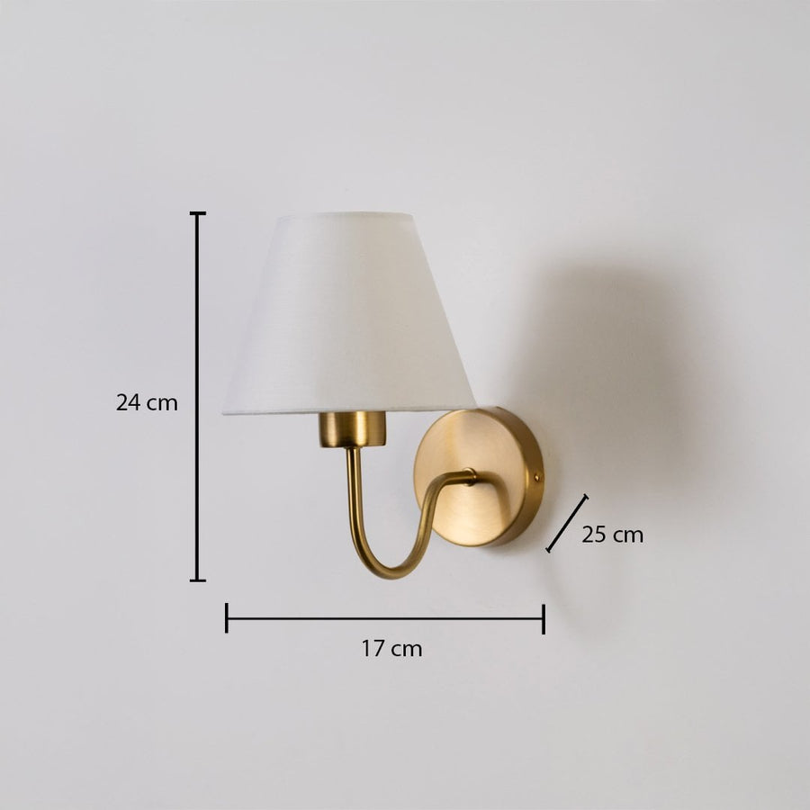 Wall light with dimensions showing 24 cm height 17 cm width and 25 cm depth giving a clear reference for accurate size understanding.