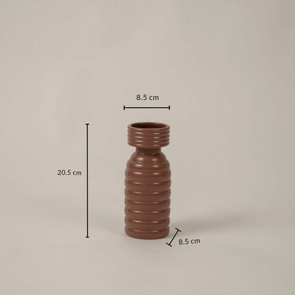 Brown ribbed ceramic vase with size shown as 20.5 cm height and 8.5 cm width for accurate modern home decor placement.