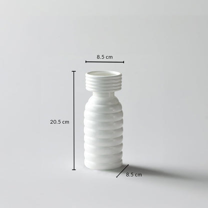 Dimension image of the ribbed white ceramic vase showing height 20.5 cm  width 8.5 cm  and depth 8.5 cm against a clean white background.