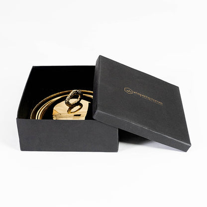Gold dome serving platter carefully packed inside premium black box with padding for gifting and safe delivery.