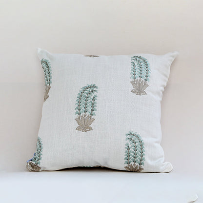 Green Fleur Embroidered Cushion Cover