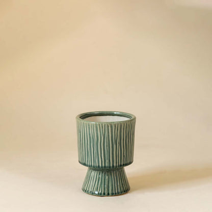Green Striped Ceramic Golden Vase - Small
