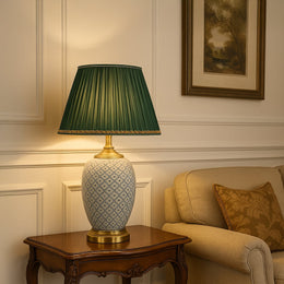 Grey Porcelain Pattern Ceramic Table Lamp with Green Shade