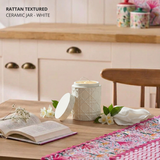 Rattan Textured Ceramic Jar - White