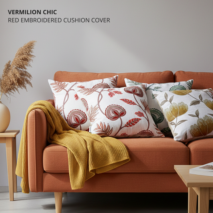 Vermilion Chic Red Embroidered Cushion Cover