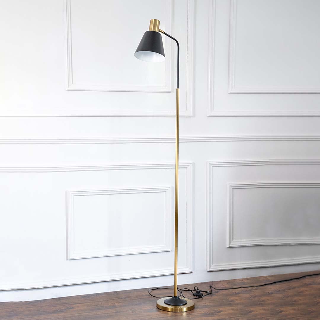 Premium modern floor lamp turned off on a pure white background presenting its timeless style and functionality.