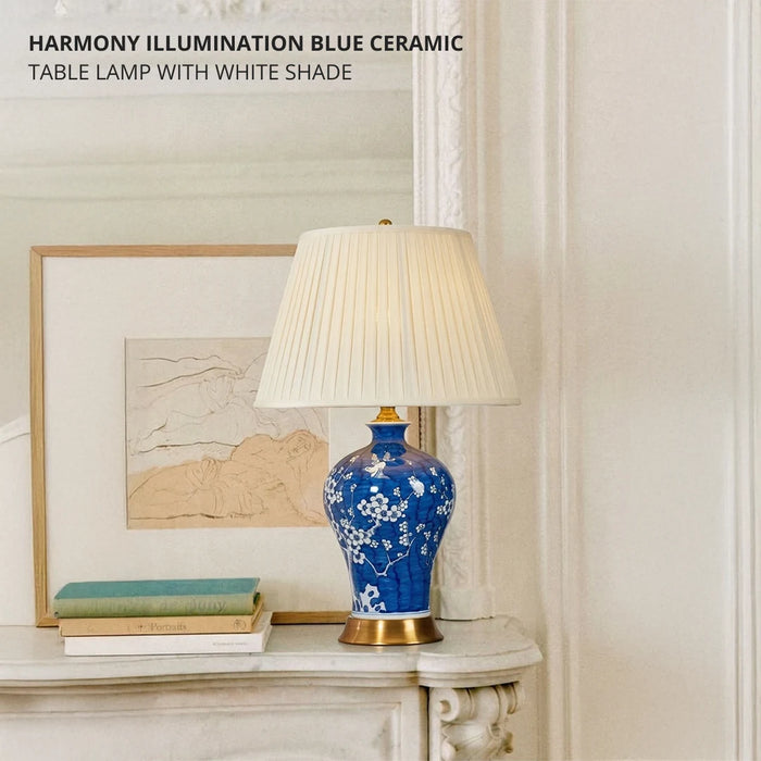 Harmony Illumination Blue Ceramic Table Lamp with White Shade