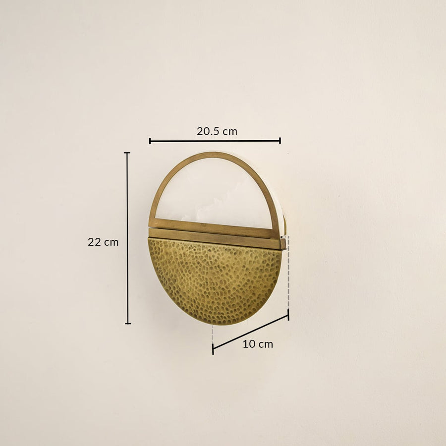 Gold metal wall light with 22 cm height 20.5 cm width and 10 cm depth for modern decor styling spaces.