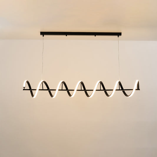 Black metal wave LED pendant light with integrated LED design offering stylish contemporary ceiling lighting interiors.