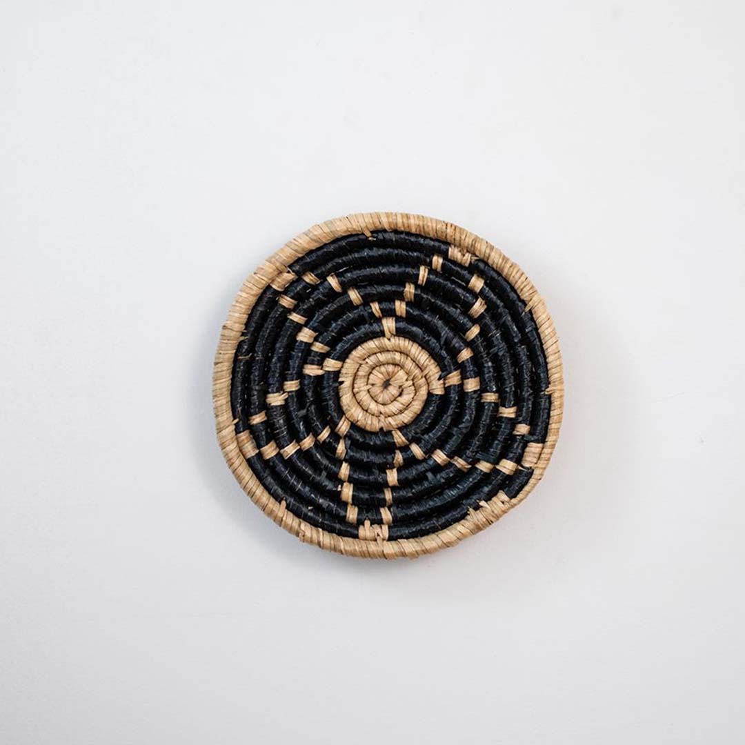 Heritage Style Handwoven Sabai Grass Hanging Wall Basket Black - Small