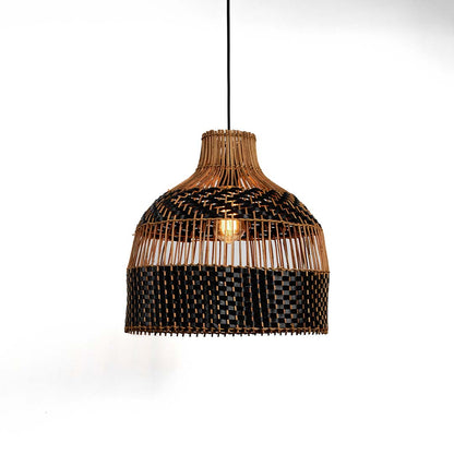 Herringbone Rattan Pendant Light - Black & Beige