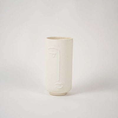 Human One Sided Ceramic White Flower Vase