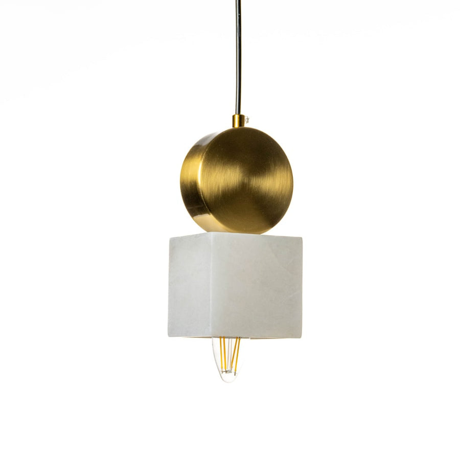 Gold metal pendant light with white fabric shade crafted for sophisticated modern living spaces.
