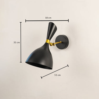 Contemporary black metal wall light measuring 31 cm height and 31 cm width for modern interiors.