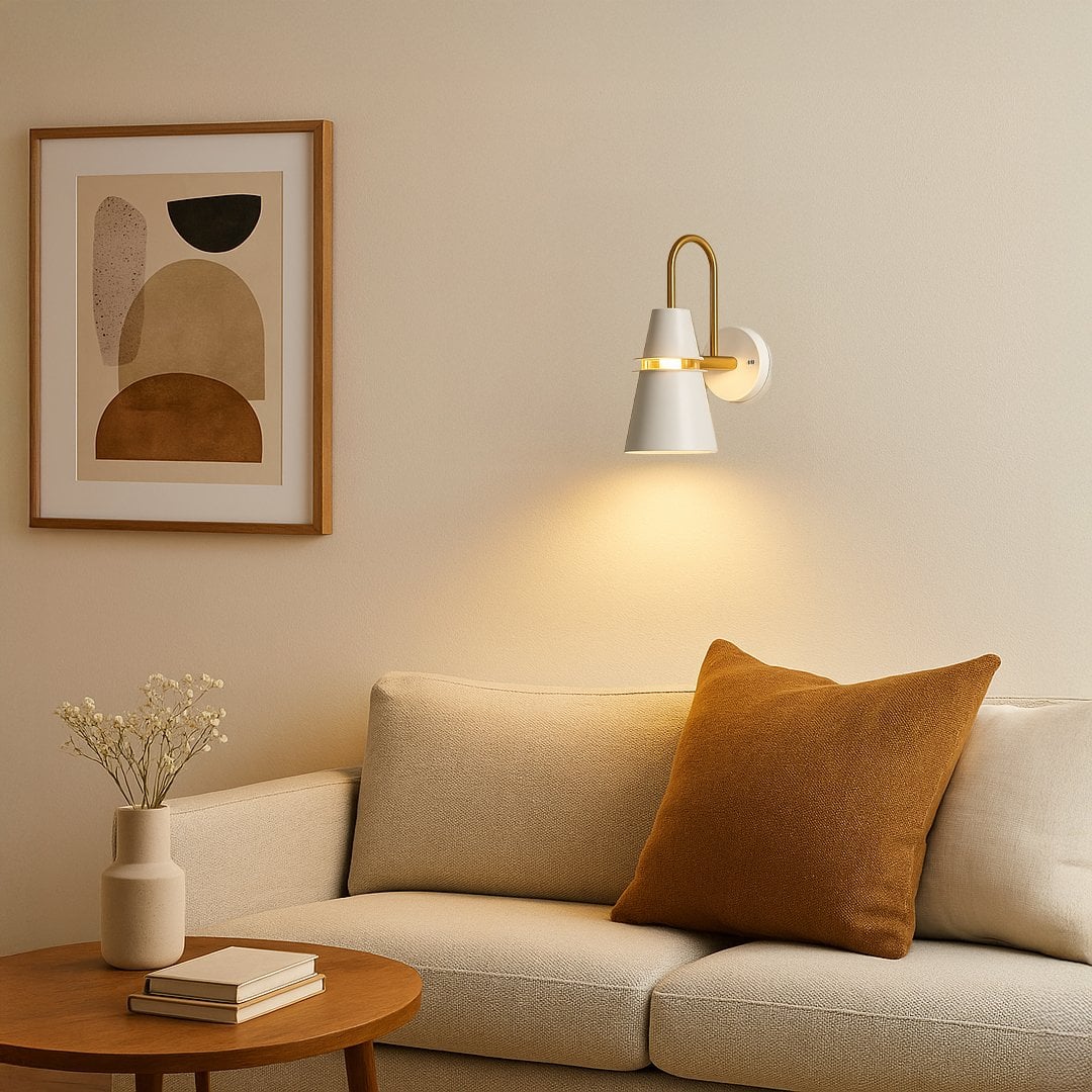 Modern wall light adding contemporary elegance and warm lighting to living space walls.