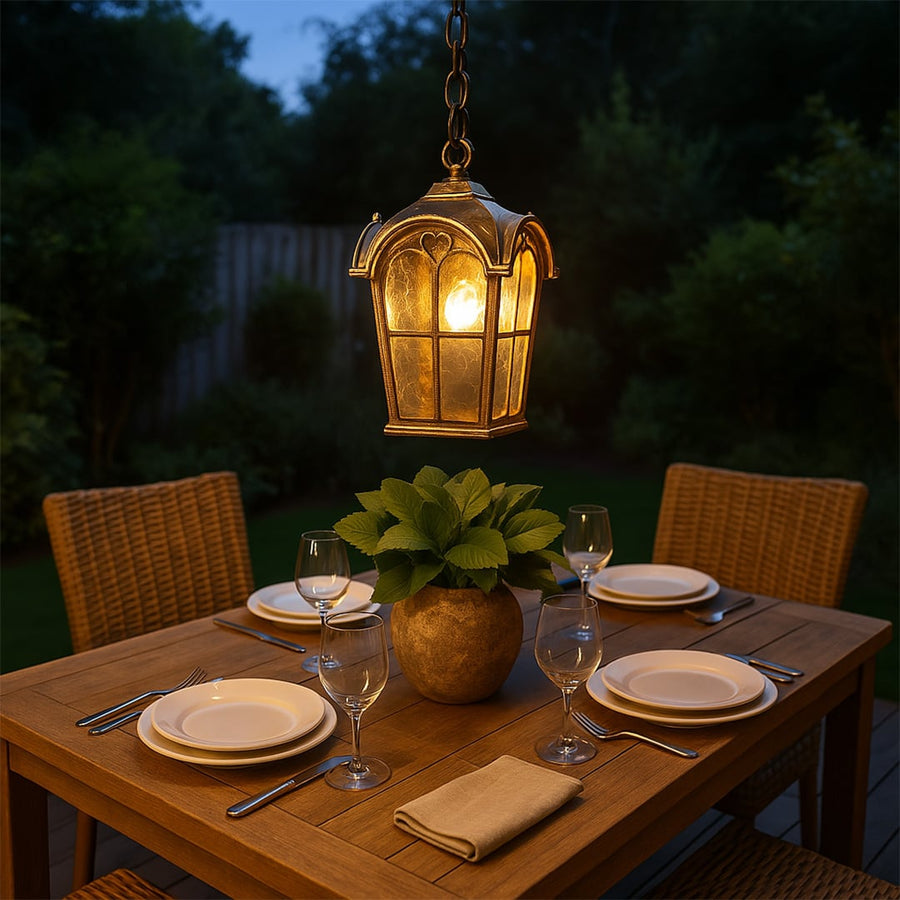 Vintage hanging lantern light adding classic charm and warm glow to elegant home interior decor.