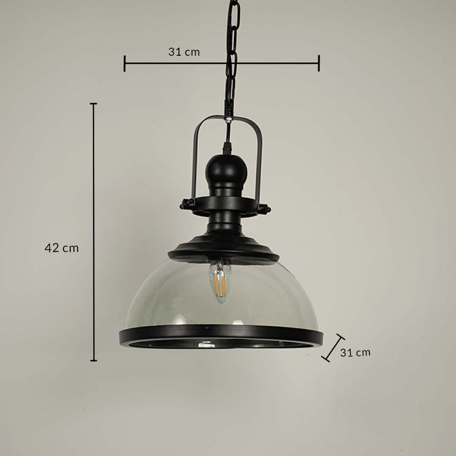Industrial Retro Pendant Light Glass Shade Dimensions