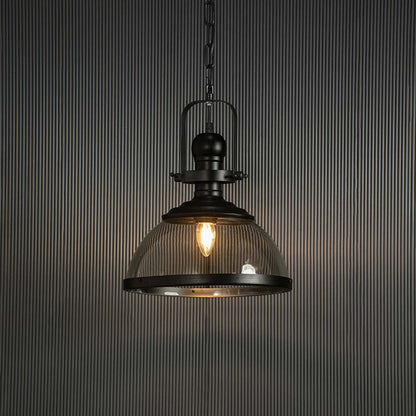 Industrial Retro Pendant Light Glass Shade Light On Black Background