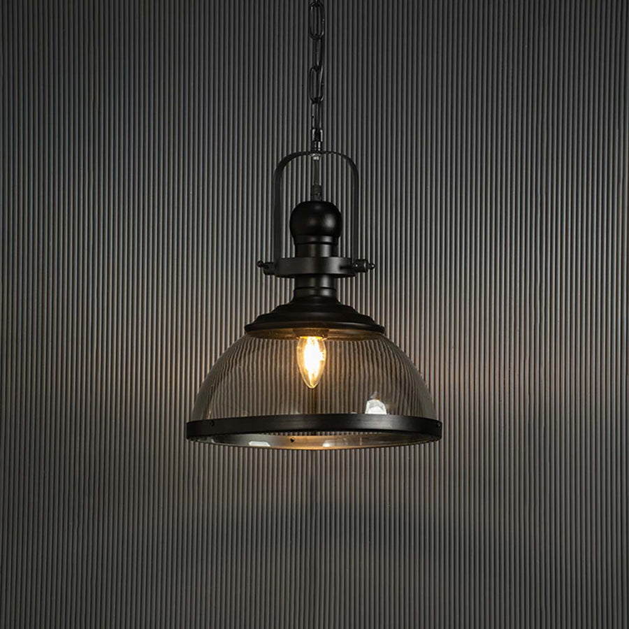 Industrial Retro Pendant Light Glass Shade Light On Black Background