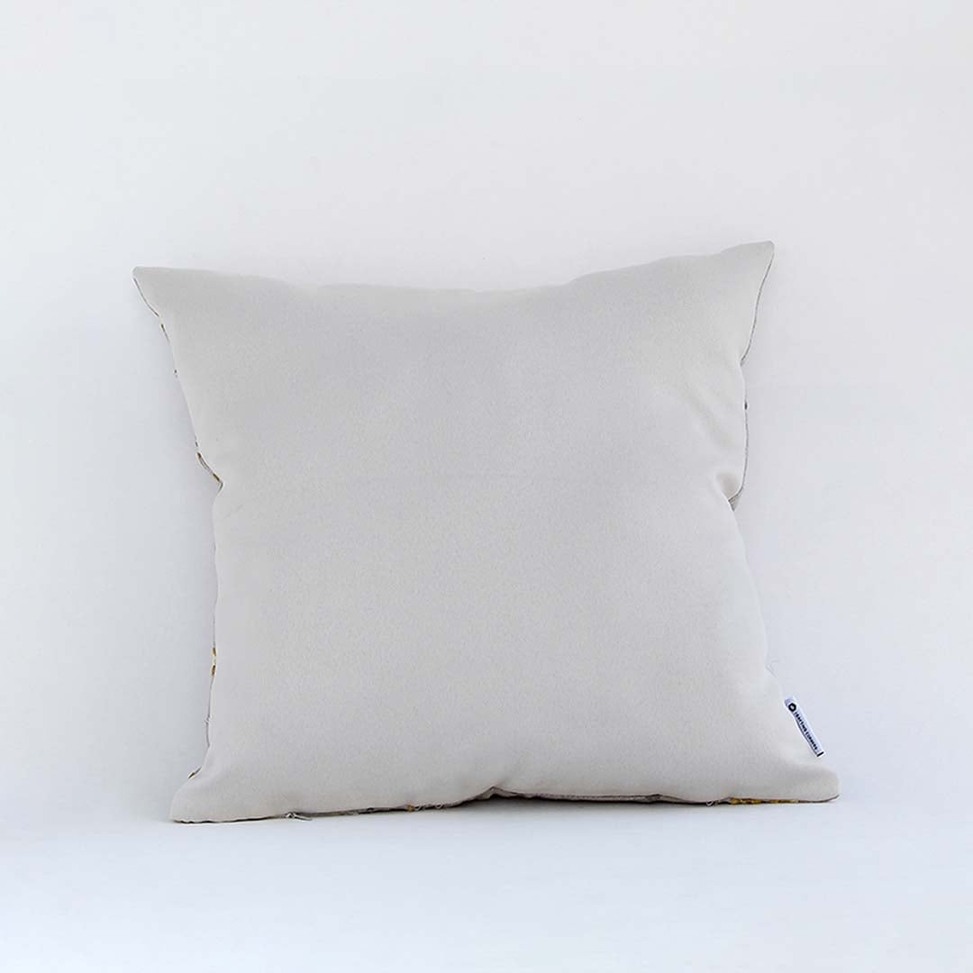 Back view of cotton cushion featuring elegant brown leaf embroidery showing plush texture and stitched details ideal for sofa bed and living room decor.