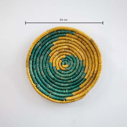 Green yellow wall basket with 34 cm diameter measurement shown for size reference and product dimensions.