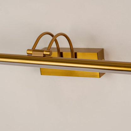 Gold metal picture light with refined curved mounting detail showcasing premium craftsmanship and modern design appeal.