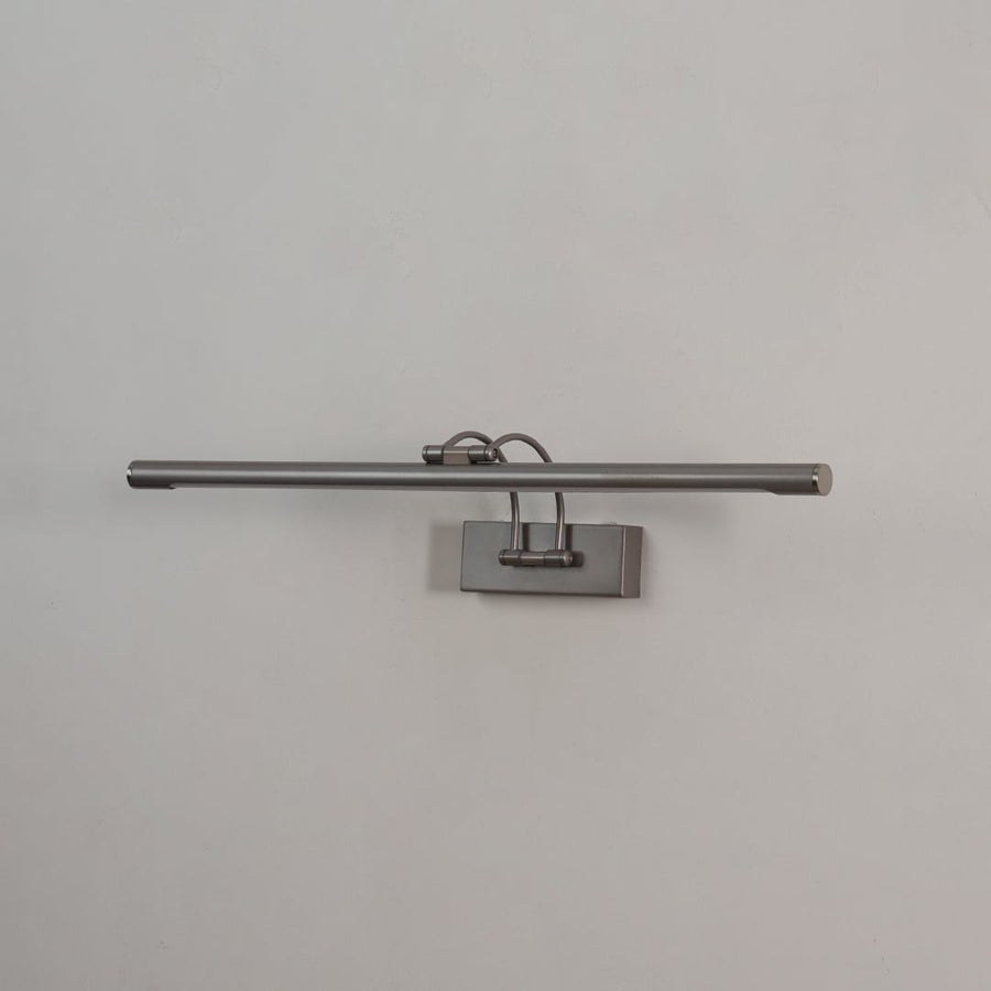 Metal wall picture light displayed on white background with adjustable bar for clean home decor.