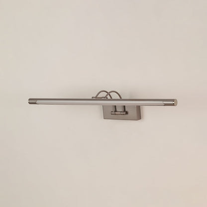 Silver picture light displayed on a white background with lights off highlighting its modern metal body and slim design.