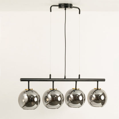 Chrome glass globes chandelier displayed on white background with light off showing polished reflective finish and artistic modern design.