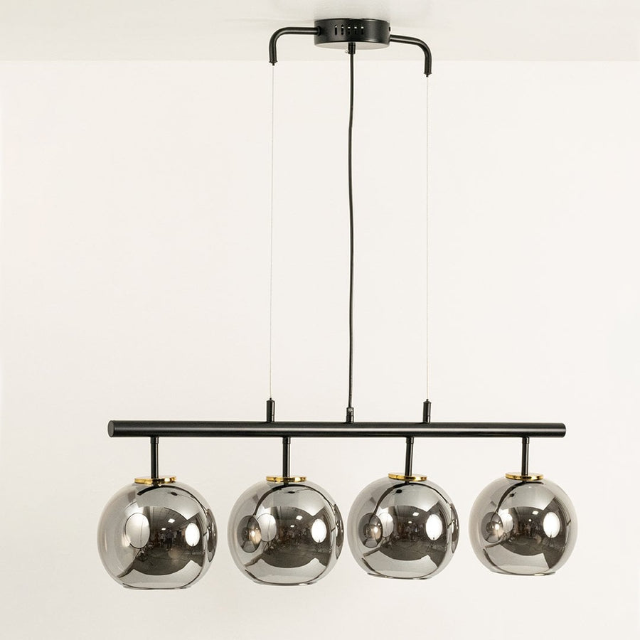 Chrome glass globes chandelier displayed on white background with light off showing polished reflective finish and artistic modern design.