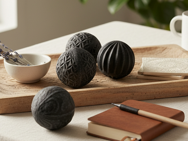 Kallos Decorative Set of 4 Terracotta Orbs - Black