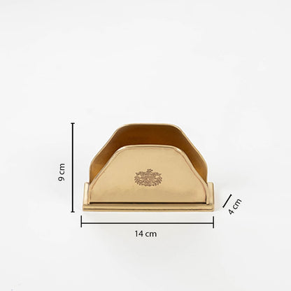 Brass tissue holder shown with labeled size 10 cm height 14.5 cm width and 4.5 cm depth on a white background.