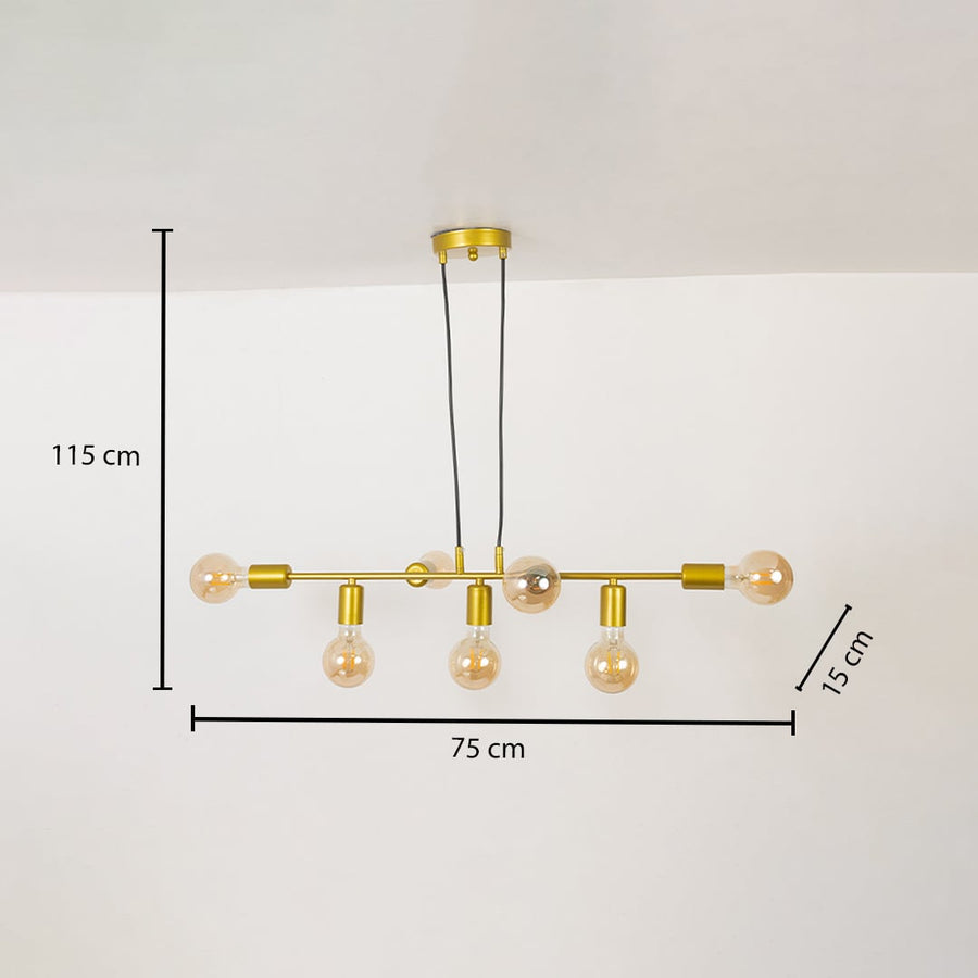 Chandelier shown with 115 cm height 75 cm width and 15 cm bulb depth for accurate size reference.