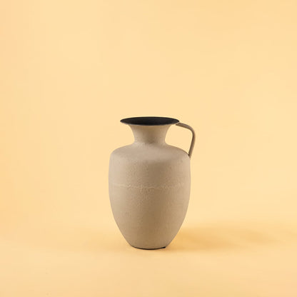 Cream metal jug vase decor on a clean white background highlighting its textured matte finish for versatile home styling.