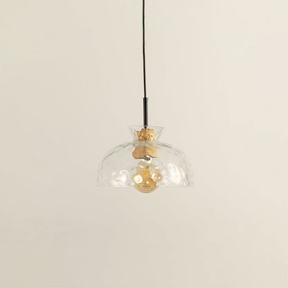 Clear artistic glass and brass metal pendant light with vintage charm for refined home interiors.