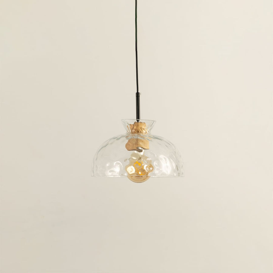 Clear artistic glass and brass metal pendant light with vintage charm for refined home interiors.