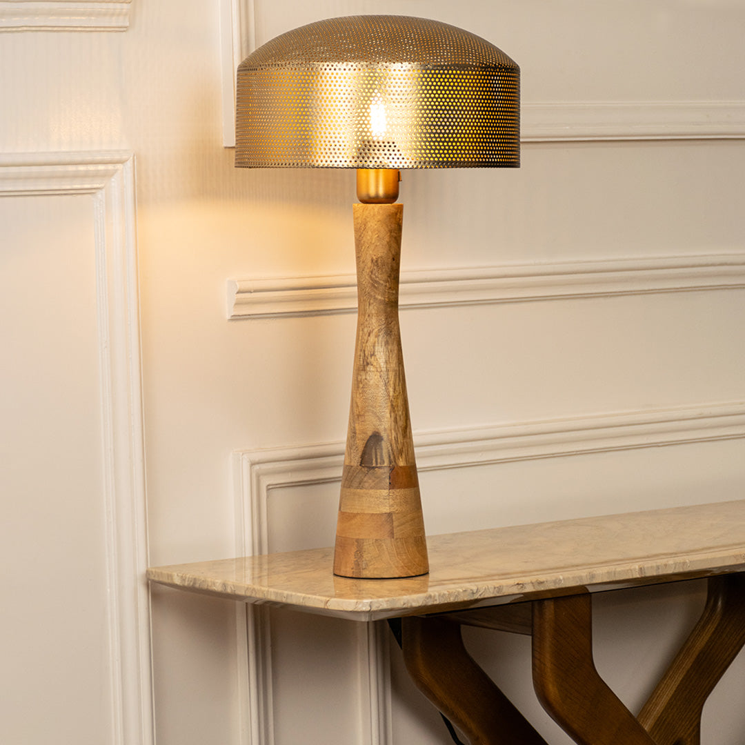 Modern gold metal table lamp with textured shade for stylish bedroom and luxury home decor styling.