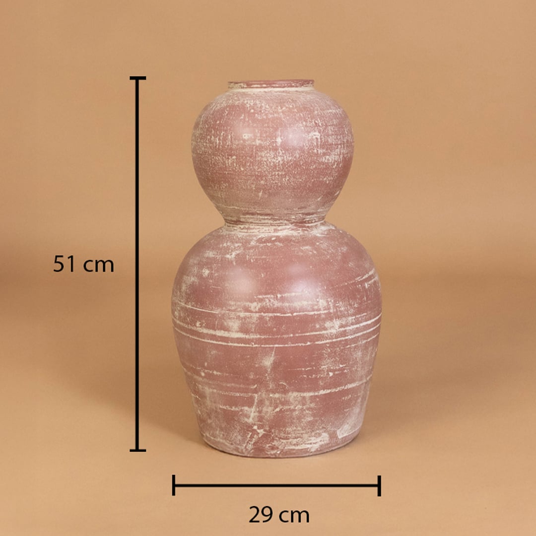 Rustic pink terracotta decorative vase shown with 51 cm height and 29 cm width for accurate placement in modern home interior decor.