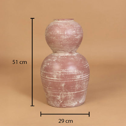 Rustic pink terracotta decorative vase shown with 51 cm height and 29 cm width for accurate placement in modern home interior decor.