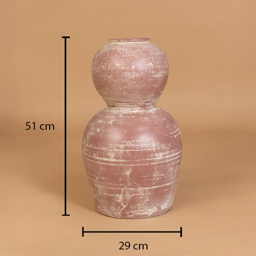 Rustic pink terracotta decorative vase shown with 51 cm height and 29 cm width for accurate placement in modern home interior decor.
